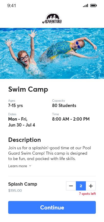 Booking Camp Registration